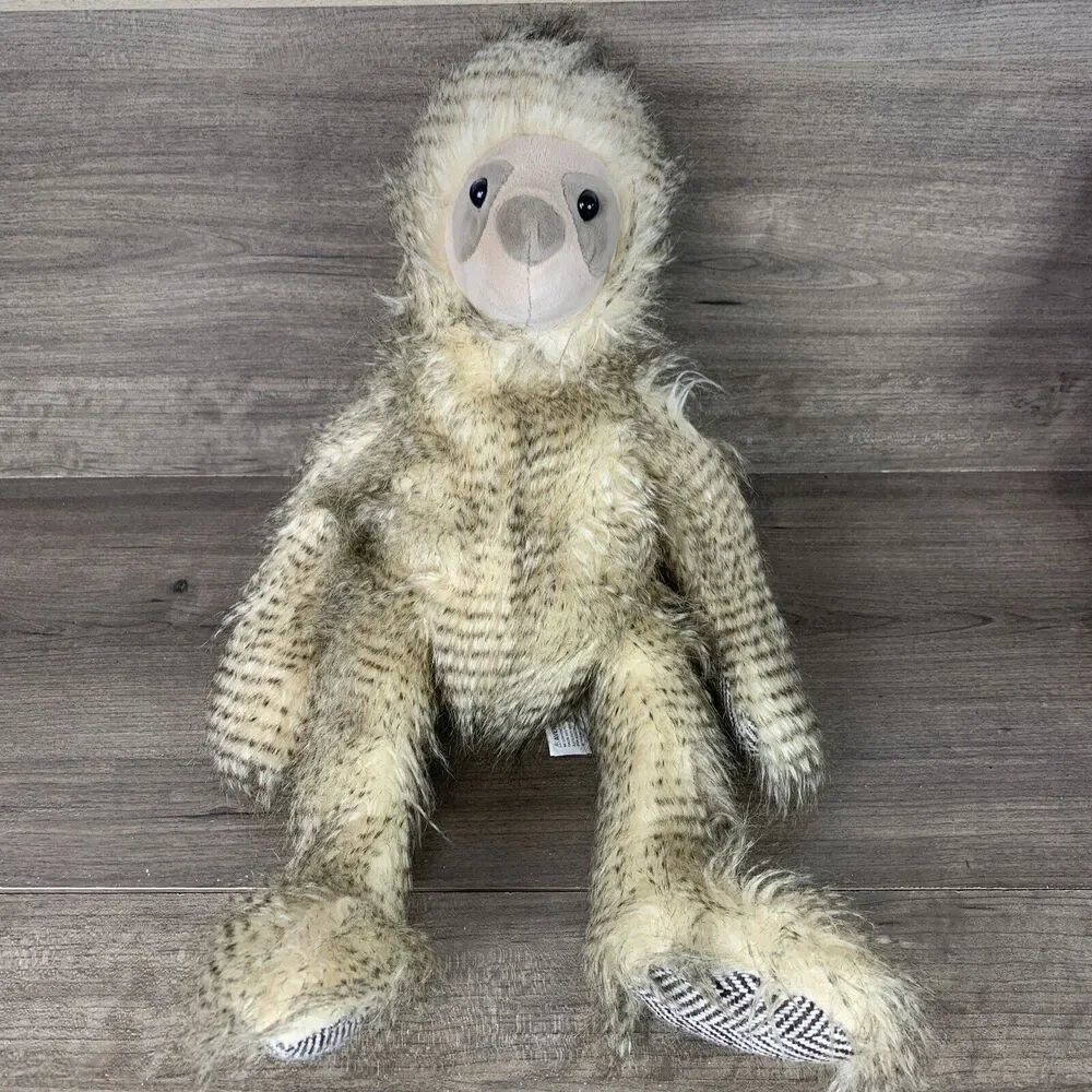 Sloth Plush Stuffed Animal Toy Fuzzy Hairy Brown Beige Patterned Paws Marshalls - Picture 1 of 11